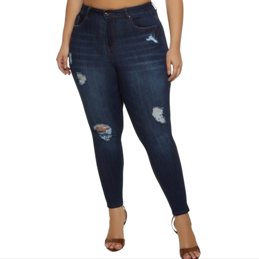 Wax Distressed Skinny Denim Jeans Size 20